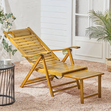 Load image into Gallery viewer, Foldable Bamboo Recliner Lounge Chair with Retractable Footrest Sun Loungers Living and Home
