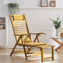 Load image into Gallery viewer, Foldable Bamboo Recliner Lounge Chair with Retractable Footrest Sun Loungers Living and Home