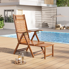 Load image into Gallery viewer, Bamboo Foldable Recliner Lounge Chair with Retractable Footrest