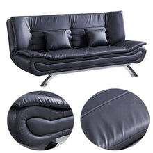 Load image into Gallery viewer, 190cm Wide Sofa Bed Black Shell 3 Seater Recliner PU Faux Leather Sofa Beds Living and Home