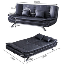 Load image into Gallery viewer, 190cm Wide Sofa Bed Black Shell 3 Seater Recliner PU Faux Leather Sofa Beds Living and Home