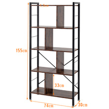 Load image into Gallery viewer, Industrial Style 5 Tier Bookcase Metal Frame