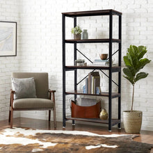 Load image into Gallery viewer, Industrial-Style 5-Tier Vintage Iron Bookshelf with E1 Grade PB Boards Living and Home