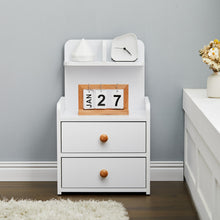 Load image into Gallery viewer, Wooden 2-Drawers Bedside Table Nightstand with a Shelf