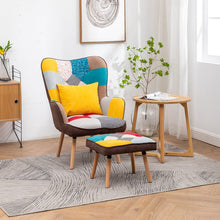 Load image into Gallery viewer, Multicolour Patched Fabric Wingback Chair and Footstool Set Wingback Chairs Living and Home