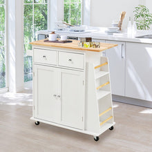 Load image into Gallery viewer, 88cm W Natural Rolling Kitchen Trolley with Rubber Wood Top Kitchen Trolleys Living and Home