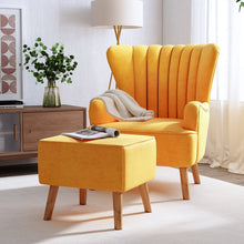Load image into Gallery viewer, Occasion Faux Wool Wingback Chair Padded Armchair and Footstool Wingback Chairs Living and Home Yellow Suede