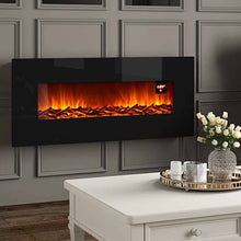 Load image into Gallery viewer, Black 50 Inch Wall Mounted Electric Fire with Log 1800W Electric Fireplace Wall Mounted Fireplaces Living and Home