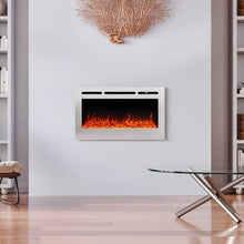 Load image into Gallery viewer, Silver 2kW Electric Fireplace 12 Flame Colour Recessed Fire with 2 Heat Settings Wall Mounted Fires Living and Home