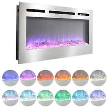Load image into Gallery viewer, Silver 2kW Electric Fireplace 12 Flame Colour Recessed Fire with 2 Heat Settings Wall Mounted Fires Living and Home