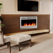 Load image into Gallery viewer, Silver 2kW Electric Fireplace 12 Flame Colour Recessed Fire with 2 Heat Settings Wall Mounted Fires Living and Home
