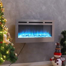 Load image into Gallery viewer, Silver 2kW Electric Fireplace 12 Flame Colour Recessed Fire with 2 Heat Settings Wall Mounted Fires Living and Home Silver 36 inch