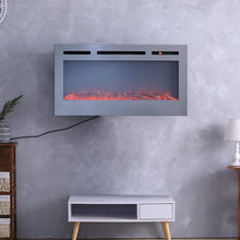 Load image into Gallery viewer, Silver 2kW Electric Fireplace 12 Flame Colour Recessed Fire with 2 Heat Settings Wall Mounted Fires Living and Home Silver 50 inch