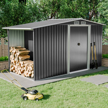 Load image into Gallery viewer, Garden Steel Shed Gable Roof Top with Firewood Storage Garden Storages & Greenhouses Living and Home