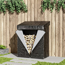 Load image into Gallery viewer, Garden Sanctuary Metal Tube Firewood Rack with PE Cover Roof Garden Sheds Living and Home