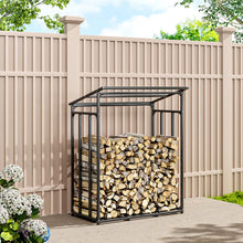 Load image into Gallery viewer, Garden Sanctuary Metal Tube Firewood Rack with PE Cover Roof Garden Sheds Living and Home