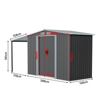 Load image into Gallery viewer, 12x4/12x6ft Outdoor Metal Storage Shed with Lean-to and Built-in shelf
