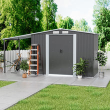 Load image into Gallery viewer, 12x4/12x6ft Outdoor Metal Storage Shed with Lean-to and Built-in shelf