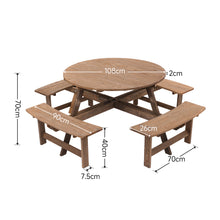 Load image into Gallery viewer, 8-Person Round Wood Picnic Table and Bench Set