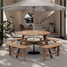 Load image into Gallery viewer, 8-Person Round Wood Picnic Table and Bench Set