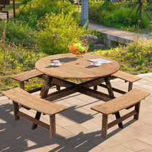 Load image into Gallery viewer, 8-Person Round Wood Picnic Table and Bench Set