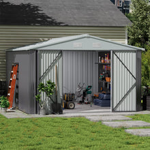 Load image into Gallery viewer, 10.5 x 6.7ft Outdoor Garden Metal Storage Shed with Lockable Double Doors Garden Sheds Living and Home