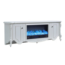 Load image into Gallery viewer, Elegant White Resin Carved TV Stand with Integrated Fireplace Cabinet Smallbee UK
