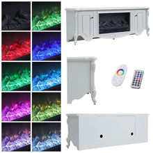 Load image into Gallery viewer, Elegant White Resin Carved TV Stand with Integrated Fireplace Cabinet Smallbee UK