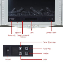 Load image into Gallery viewer, Elegant White Resin Carved TV Stand with Integrated Fireplace Cabinet Smallbee UK