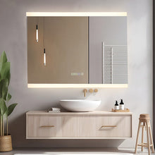 Load image into Gallery viewer, Large Rectangular Frameless Anti-Fog LED Vanity Mirror with Clock Bathroom Mirrors Living and Home
