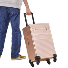 Load image into Gallery viewer, 3 in 1 Rose Gold/Black Portable Cosmetic Travel Case with Wheels Makeup Organizers Living and Home