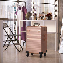 Load image into Gallery viewer, 3 in 1 Rose Gold/Black Portable Cosmetic Travel Case with Wheels Makeup Organizers Living and Home