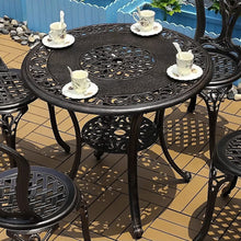 Load image into Gallery viewer, Black Cast Aluminum Round Patio Dining Table with Umbrella Hole Garden Dining Tables Living and Home 80cm Dia x 71cm H