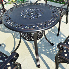 Load image into Gallery viewer, Black Cast Aluminum Round Patio Dining Table with Umbrella Hole Garden Dining Tables Living and Home