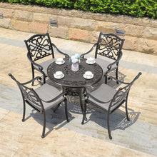 Load image into Gallery viewer, Black Cast Aluminum Round Patio Dining Table with Umbrella Hole Garden Dining Tables Living and Home