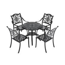 Load image into Gallery viewer, Black Cast Aluminum Round Patio Dining Table with Umbrella Hole Garden Dining Tables Living and Home