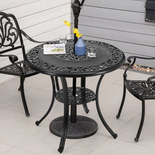 Load image into Gallery viewer, Black Cast Aluminum Round Patio Dining Table with Umbrella Hole Garden Dining Tables Living and Home