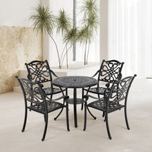 Load image into Gallery viewer, Black Cast Aluminum Round Patio Dining Table with Umbrella Hole Garden Dining Tables Living and Home