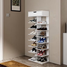 Load image into Gallery viewer, 8-Tier Wooden Shoe Rack with Top Drawer