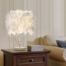 Load image into Gallery viewer, White Feather Table Lamp Bedside Nightstand Lamp with Heart Shape Base Table Lamps Living and Home