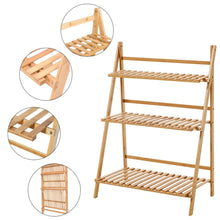 Load image into Gallery viewer, 3-Tier Foldable Plant Stand Wooden Ladder Shelf Natural/White Living and Home
