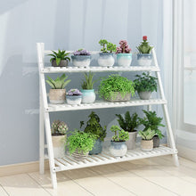 Load image into Gallery viewer, 3-Tier Foldable Plant Stand Wooden Ladder Shelf Natural/White Living and Home White
