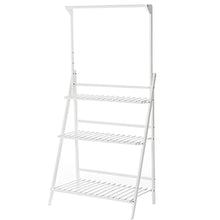 Load image into Gallery viewer, 3-Tier Foldable Wooden Ladder Shelf with Hanging Rod