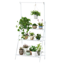 Load image into Gallery viewer, 3-Tier Foldable Wooden Ladder Shelf with Hanging Rod