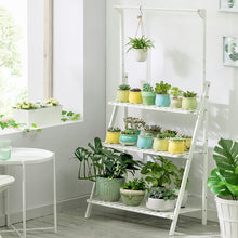 Load image into Gallery viewer, 3-Tier Foldable Wooden Ladder Shelf with Hanging Rod