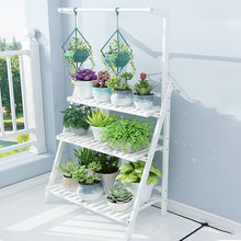 Load image into Gallery viewer, 3-Tier Foldable Wooden Ladder Shelf with Hanging Rod