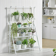 Load image into Gallery viewer, 3-Tier Foldable Wooden Ladder Shelf with Hanging Rod