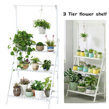 Load image into Gallery viewer, 3-Tier Foldable Wooden Ladder Shelf with Hanging Rod