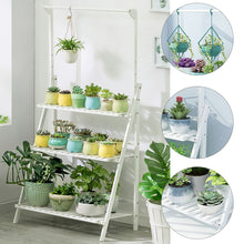 Load image into Gallery viewer, 3-Tier Foldable Wooden Ladder Shelf with Hanging Rod