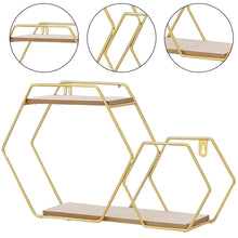 Load image into Gallery viewer, 2-Tier Geometric Floating Shelf Easy Assembly Gold Framed Wall Shelf Wall & Display Shelves Living and Home